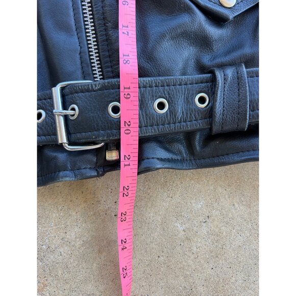 Vintage Vanguard Mens Black Leather Motorcycle Jacket W/ Belted Waist & Embroide - Picture 5 of 7